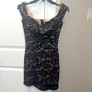 Black Tan Sparkly Lace Overlay Style Cocktail Dress
